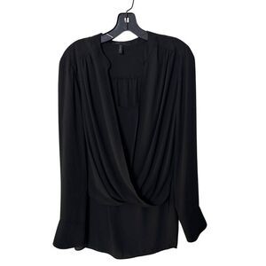 BCBGMAXAZRIA Womens Long Sleeve Draped Black Blouse Size M